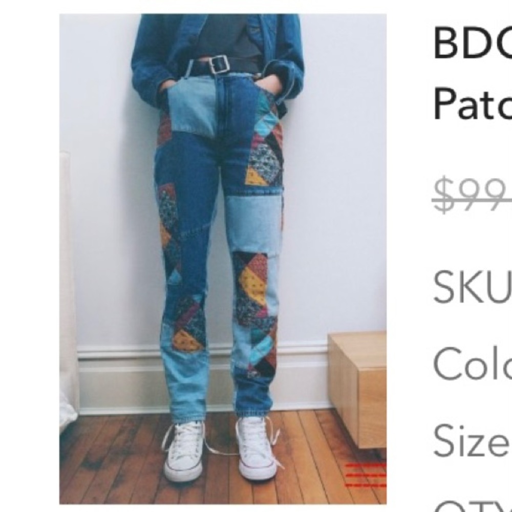 BDG High-Waisted Mom Jean - Patchwork Denim